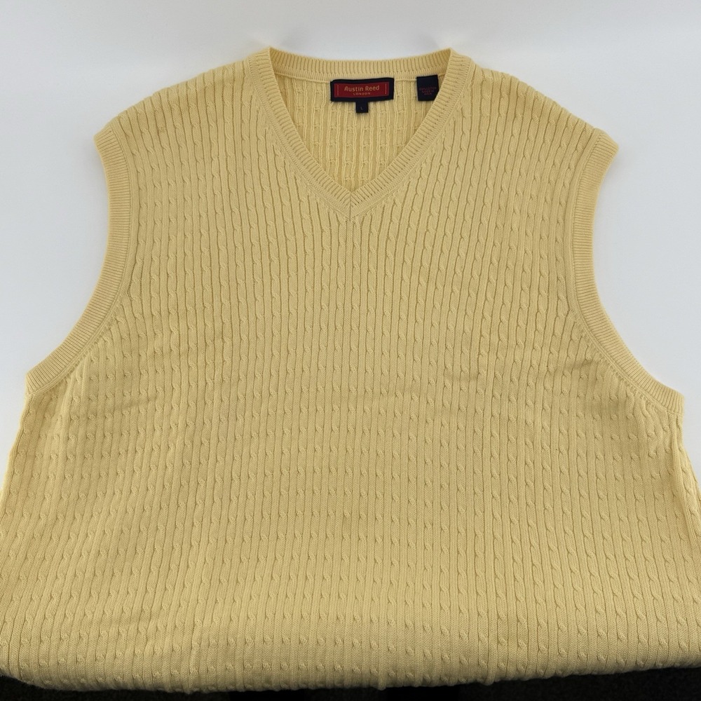 Austin Reed Sweater Mens Large V-Neck Vest Yellow Pullover Cable Knit Golf